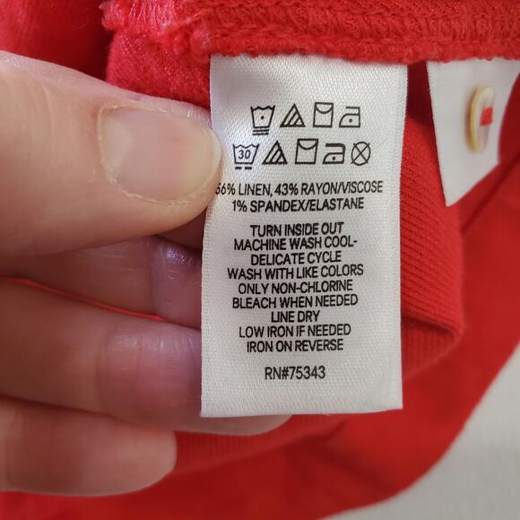 Halston Dress Womens Medium Red Linen Blend Shift Sleeveless Pockets A-Line - Picture 7 of 8